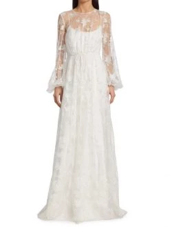 ML Monique Lhuillier Embroidered Tulle Long-Sleeve Gown -Acne Studios And ML Monique Lhuillier Sales unnamed file 1015
