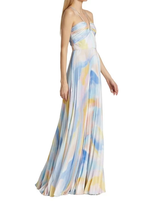 ML Monique Lhuillier Satin Charmeuse Pleated Floor-Length Fit-&-Flare Dress 6 ML Monique Lhuillier Satin Charmeuse Pleated Floor-Length Fit-&-Flare Dress - Image 4