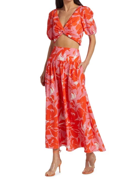 ML Monique Lhuillier Printed Taffeta Midi-Skirt 4 ML Monique Lhuillier Printed Taffeta Midi-Skirt - Image 2