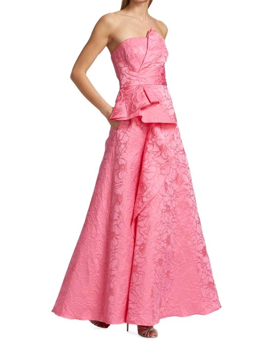 ML Monique Lhuillier Strapless Jacquard Ruffle Gown 6 ML Monique Lhuillier Strapless Jacquard Ruffle Gown - Image 4