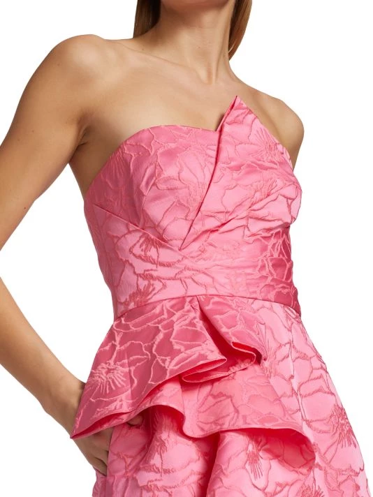 ML Monique Lhuillier Strapless Jacquard Ruffle Gown 8 ML Monique Lhuillier Strapless Jacquard Ruffle Gown - Image 6