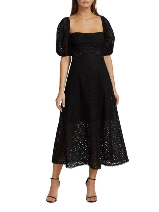 ML Monique Lhuillier Lace Puff-Sleeve Midi-Dress 4 ML Monique Lhuillier Lace Puff-Sleeve Midi-Dress - Image 2