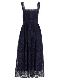 ML Monique Lhuillier Lace Fit-&-Flare Midi Dress