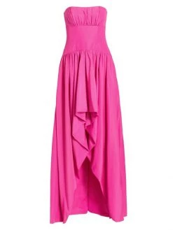 ML Monique Lhuillier Taffeta High-Low Bubble-Hem Gown Electric Fuchsia