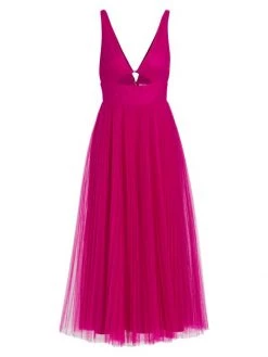ML Monique Lhuillier Tulle Cut-Out Midi-Dress