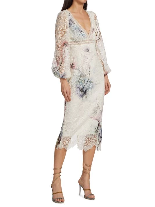 ML Monique Lhuillier Blouson Sleeve Lace Midi Dress 4 ML Monique Lhuillier Blouson Sleeve Lace Midi Dress - Image 2