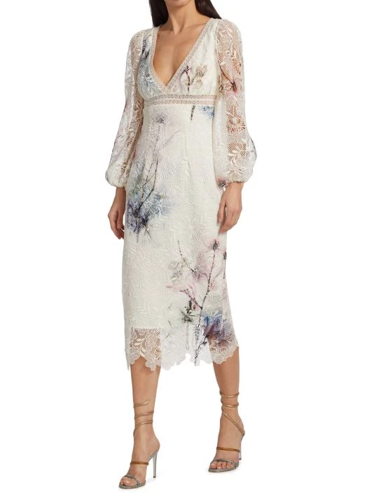 ML Monique Lhuillier Blouson Sleeve Lace Midi Dress 5 ML Monique Lhuillier Blouson Sleeve Lace Midi Dress - Image 3