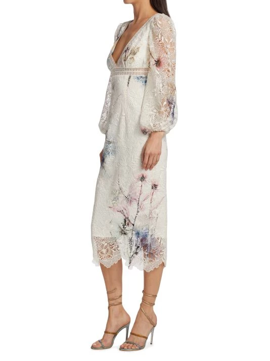 ML Monique Lhuillier Blouson Sleeve Lace Midi Dress 6 ML Monique Lhuillier Blouson Sleeve Lace Midi Dress - Image 4