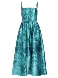 ML Monique Lhuillier Mikado Floral Satin Midi-Dress