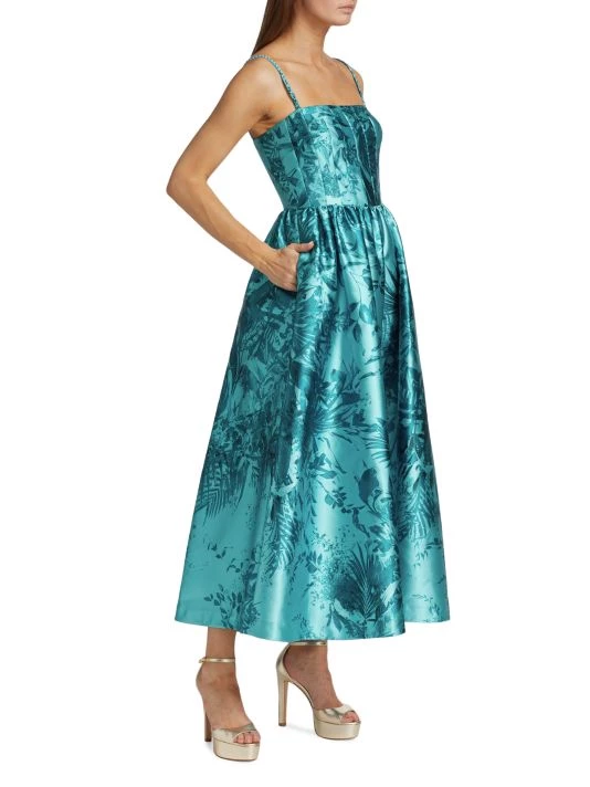 ML Monique Lhuillier Mikado Floral Satin Midi-Dress 4 ML Monique Lhuillier Mikado Floral Satin Midi-Dress - Image 3