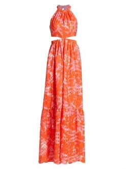 ML Monique Lhuillier Cut-Out Eyelet Lace Halter Gown