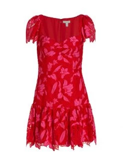 ML Monique Lhuillier Two-Tone Embroidered Lace Minidress