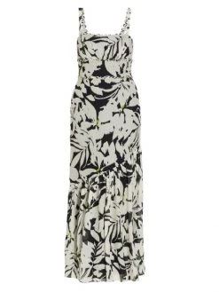 ML Monique Lhuillier Floral Linen Midi-Dress
