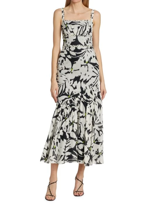 ML Monique Lhuillier Floral Linen Midi-Dress 4 ML Monique Lhuillier Floral Linen Midi-Dress - Image 2