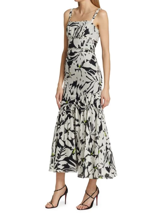 ML Monique Lhuillier Floral Linen Midi-Dress 5 ML Monique Lhuillier Floral Linen Midi-Dress - Image 3