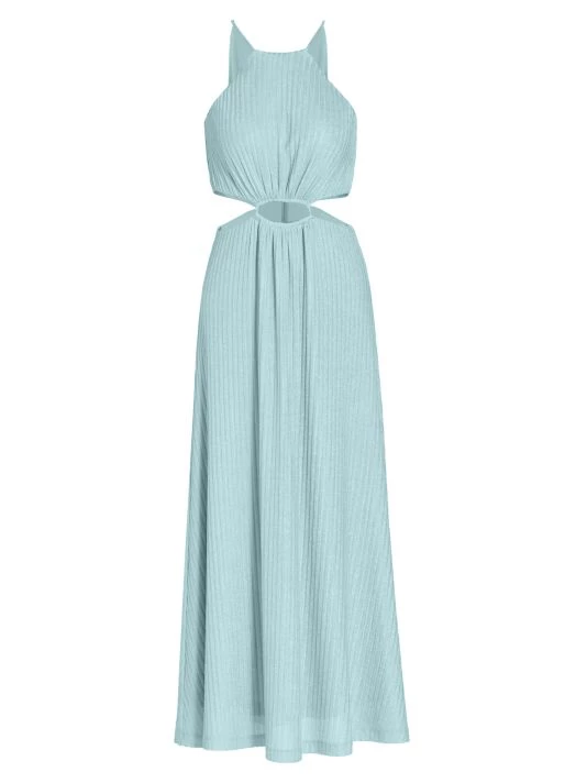 ML Monique Lhuillier Rib-Knit Halter Cutout Midi Dress 3 ML Monique Lhuillier Rib-Knit Halter Cutout Midi Dress