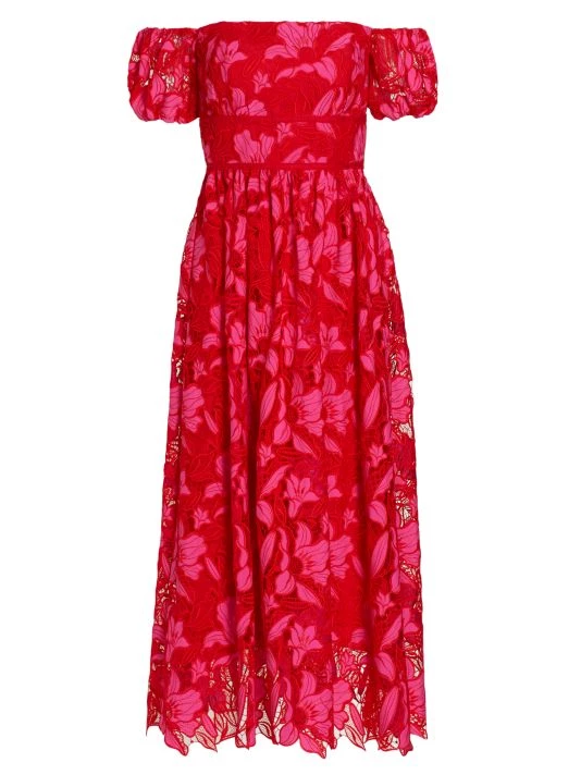 ML Monique Lhuillier Off-The-Shoulder Two-Tone Lace Calf-Length Fit-&-Flare Midi-Dress 3 ML Monique Lhuillier Off-The-Shoulder Two-Tone Lace Calf-Length Fit-&-Flare Midi-Dress