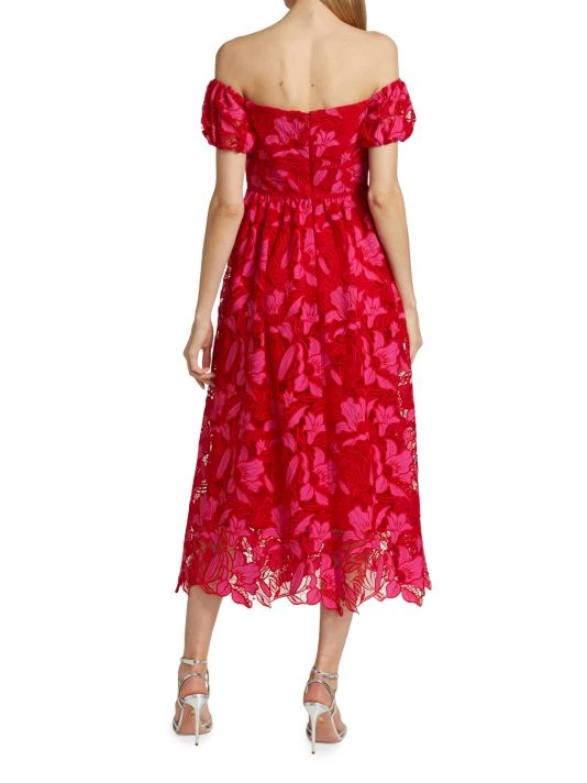 ML Monique Lhuillier Off-The-Shoulder Two-Tone Lace Calf-Length Fit-&-Flare Midi-Dress 7 ML Monique Lhuillier Off-The-Shoulder Two-Tone Lace Calf-Length Fit-&-Flare Midi-Dress - Image 5