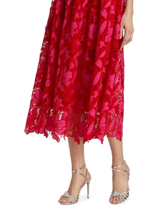 ML Monique Lhuillier Off-The-Shoulder Two-Tone Lace Calf-Length Fit-&-Flare Midi-Dress 8 ML Monique Lhuillier Off-The-Shoulder Two-Tone Lace Calf-Length Fit-&-Flare Midi-Dress - Image 6