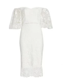 ML Monique Lhuillier Off-The-Shoulder Lace Midi Dress