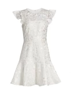 ML Monique Lhuillier Floral Embroidered Flounce Dress