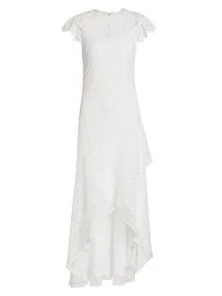 ML Monique Lhuillier High-Low Ruffle Lace Dress