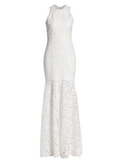 ML Monique Lhuillier Sheer Lace Slit Gown