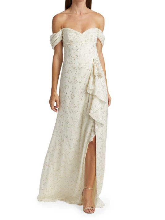 ML Monique Lhuillier Off-The-Shoulder Metallic Chiffon Gown 4 ML Monique Lhuillier Off-The-Shoulder Metallic Chiffon Gown - Image 2