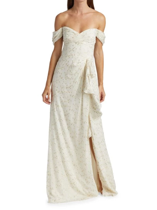 ML Monique Lhuillier Off-The-Shoulder Metallic Chiffon Gown 5 ML Monique Lhuillier Off-The-Shoulder Metallic Chiffon Gown - Image 3