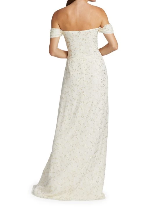 ML Monique Lhuillier Off-The-Shoulder Metallic Chiffon Gown 7 ML Monique Lhuillier Off-The-Shoulder Metallic Chiffon Gown - Image 5