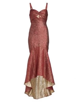 ML Monique Lhuillier Metallic Jacquard Gown