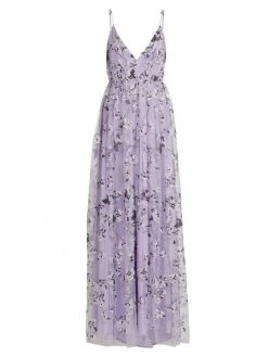 ML Monique Lhuillier Sequin Floral Tulle Gown