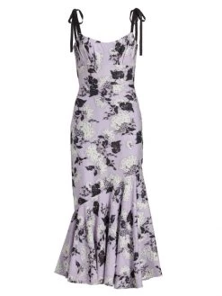 ML Monique Lhuillier Floral Jacquard Midi Dress