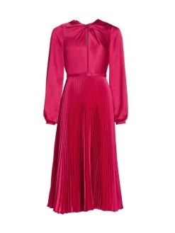 ML Monique Lhuillier Pleated Satin Midi Dress