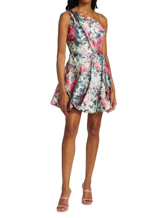 ML Monique Lhuillier Floral One-Shoulder Minidress 4 ML Monique Lhuillier Floral One-Shoulder Minidress - Image 2