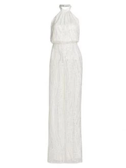 ML Monique Lhuillier Sequined Halterneck Jumpsuit