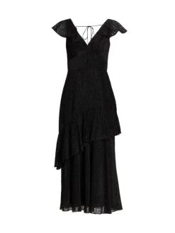 ML Monique Lhuillier Velvet Ruffle Dress