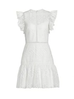 ML Monique Lhuillier Lace Cap-Sleeve Minidress