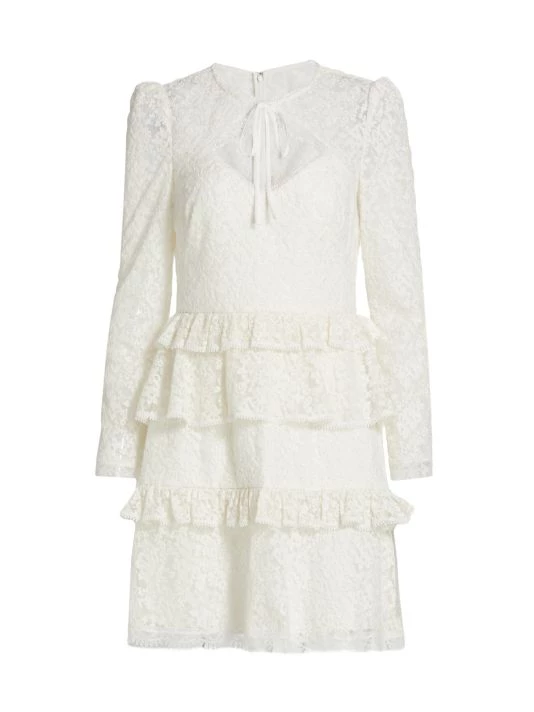 ML Monique Lhuillier Tie-Neck Lace Dress White 3 ML Monique Lhuillier Tie-Neck Lace Dress White