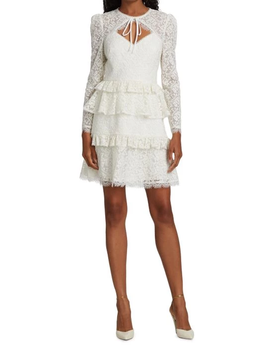 ML Monique Lhuillier Tie-Neck Lace Dress White 4 ML Monique Lhuillier Tie-Neck Lace Dress White - Image 2