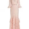 ML Monique Lhuillier Three-Quarter Sleeve Lace Trumpet Gown Parfait