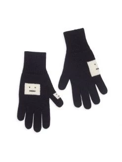 Acne Studios Keanu Pop Face Wool-Blend Gloves Black Oatmeal