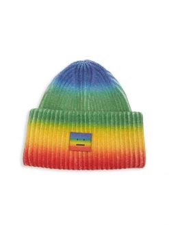 Acne Studios Face Pansy Rainbow Wool Beanie For Men