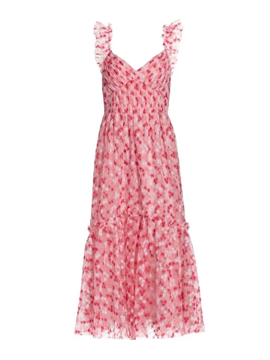 ML Monique Lhuillier Floral Embroidered Mesh Midi Dress Capri Blue 3 ML Monique Lhuillier Floral Embroidered Mesh Midi Dress Capri Blue