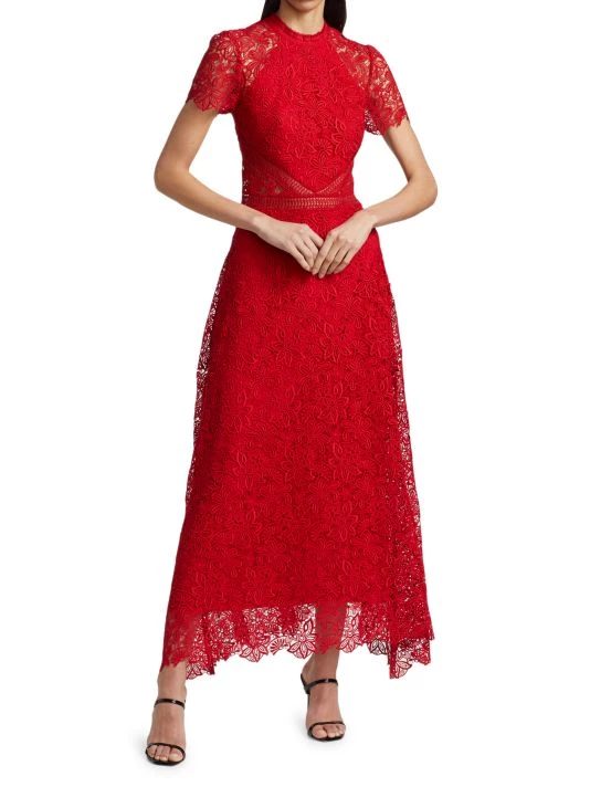 ML Monique Lhuillier Short-Sleeve Midi Dress Cherry 4 ML Monique Lhuillier Short-Sleeve Midi Dress Cherry - Image 2