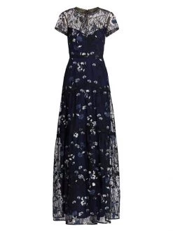 ML Monique Lhuillier Floral Embroidered Mesh Gown Navy Multi 8 ML Monique Lhuillier Floral Embroidered Mesh Gown Navy Multi -Acne Studios And ML Monique Lhuillier Sales unnamed file 818