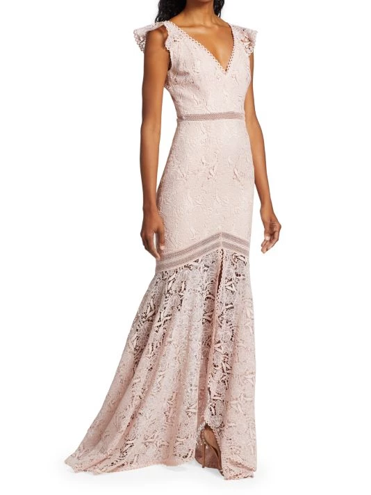 ML Monique Lhuillier Lace V-Neck Gown 6 ML Monique Lhuillier Lace V-Neck Gown - Image 4