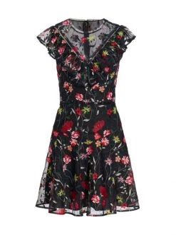 ML Monique Lhuillier Embroidered Tulle A-Line Minidress