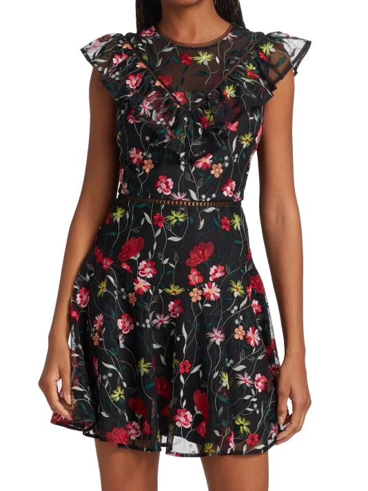 ML Monique Lhuillier Embroidered Tulle A-Line Minidress 5 ML Monique Lhuillier Embroidered Tulle A-Line Minidress - Image 3