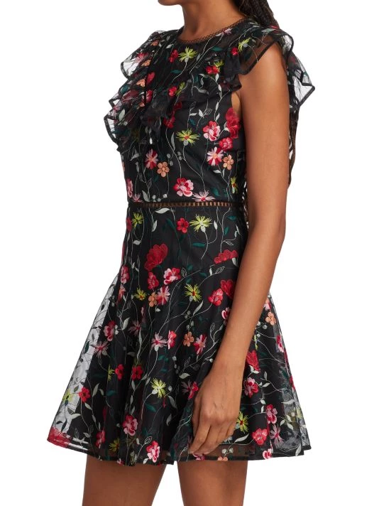 ML Monique Lhuillier Embroidered Tulle A-Line Minidress 6 ML Monique Lhuillier Embroidered Tulle A-Line Minidress - Image 4